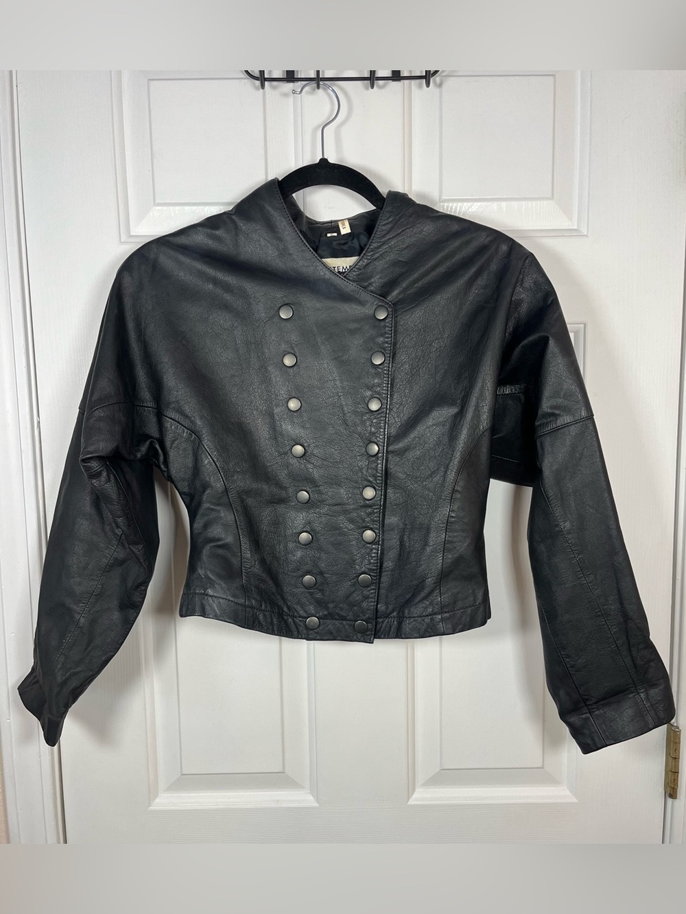 Vintage 90s Contempo Casuals Leather Crop Jacket Snap Button Military Style